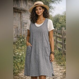 Vintage 90s Mishi Gingham Pinafore Dress | Made in USA | Cotton